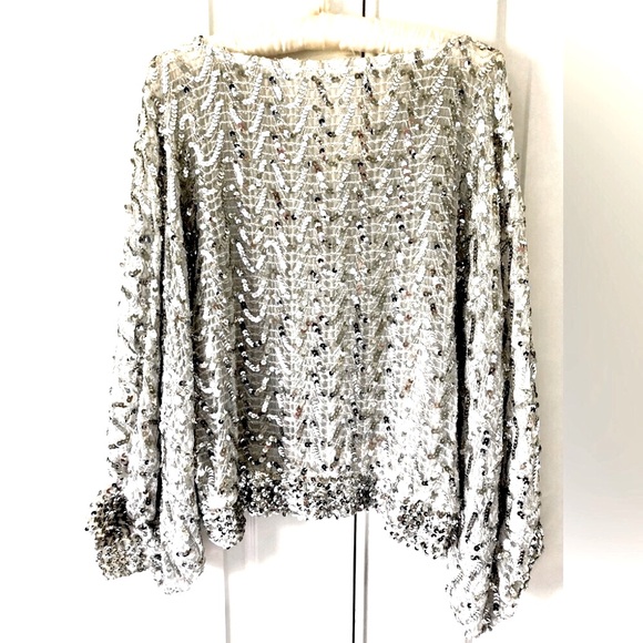 Neiman Marcus VTG 60’s Metallic Silver sequin Sheer dolman blouson Size S-M - Picture 4 of 17